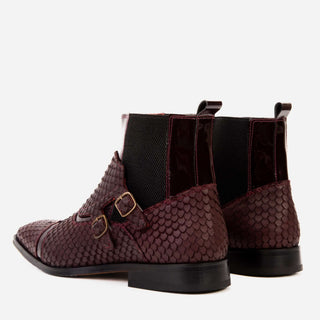 Vinci Orion Embossed Leather Double Monk-Strap Boot - Burgundy-AmbrogioShoes
