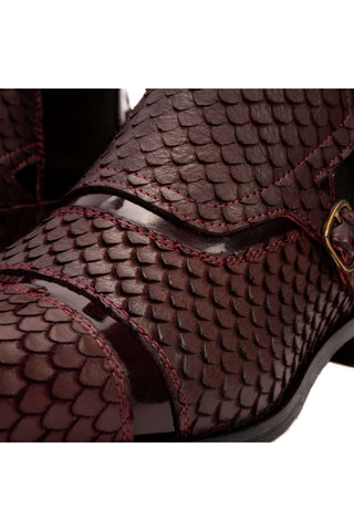 Vinci Orion Embossed Leather Double Monk-Strap Boot - Burgundy-AmbrogioShoes