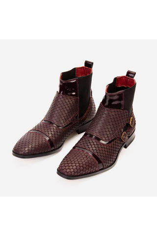 Vinci Orion Embossed Leather Double Monk-Strap Boot - Burgundy-AmbrogioShoes