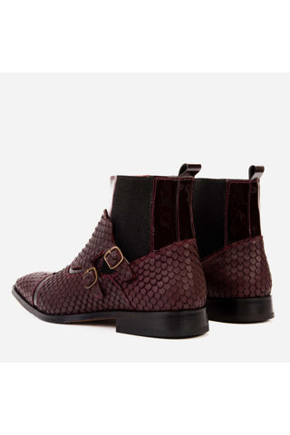 Vinci Orion Embossed Leather Double Monk-Strap Boot - Burgundy-AmbrogioShoes