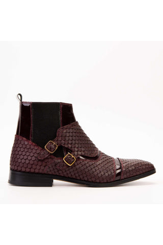Vinci Orion Embossed Leather Double Monk-Strap Boot - Burgundy-AmbrogioShoes