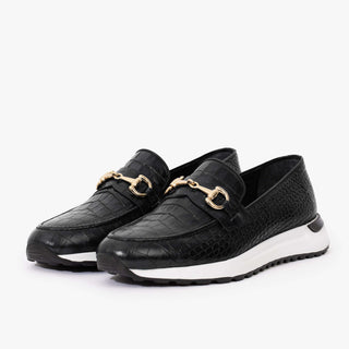 Vinci Padova Leather Horse-Bit Loafer - Black