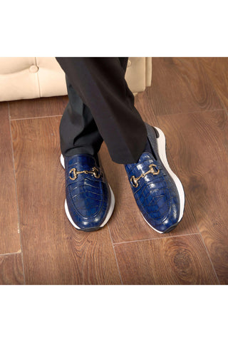 Vinci Padova Leather Horse-Bit Loafer - Navy-AmbrogioShoes