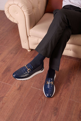 Vinci Padova Leather Horse-Bit Loafer - Navy-AmbrogioShoes