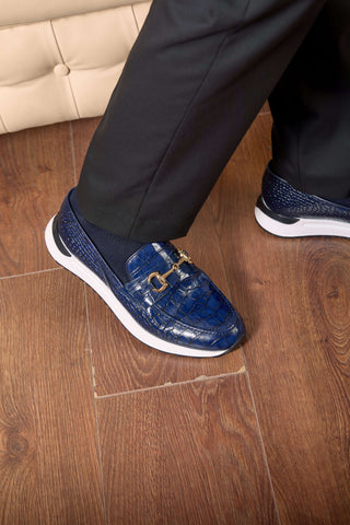 Vinci Padova Leather Horse-Bit Loafer - Navy-AmbrogioShoes