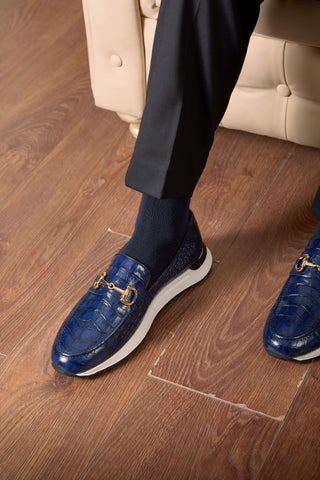 Vinci Padova Leather Horse-Bit Loafer - Navy-AmbrogioShoes