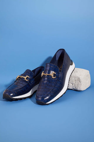 Vinci Padova Leather Horse-Bit Loafer - Navy-AmbrogioShoes