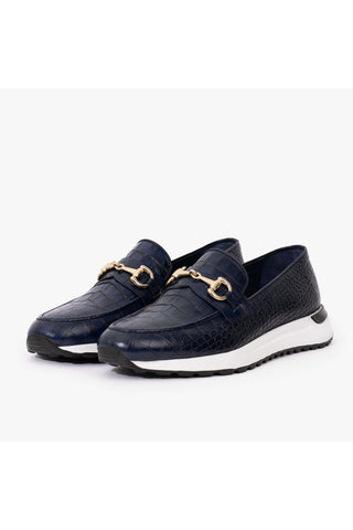 Vinci Padova Leather Horse-Bit Loafer - Navy-AmbrogioShoes
