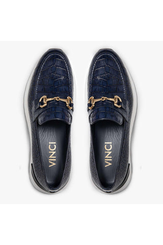 Vinci Padova Leather Horse-Bit Loafer - Navy-AmbrogioShoes