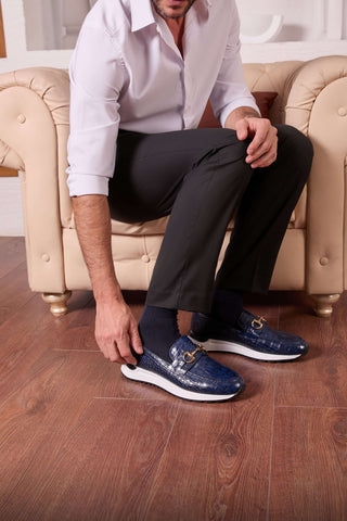 Vinci Padova Leather Horse-Bit Loafer - Navy-AmbrogioShoes