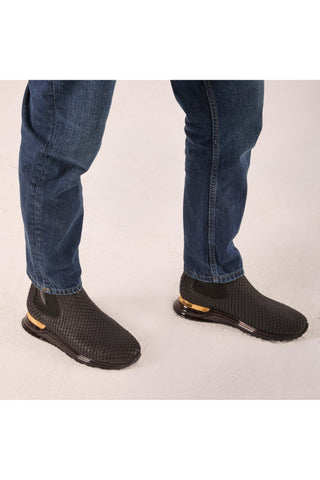 Vinci Panther Leather Chelsea Boot - Black-AmbrogioShoes