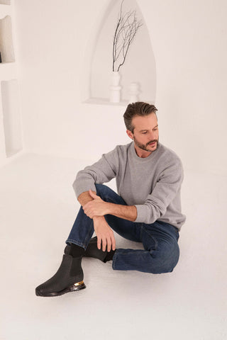 Vinci Panther Leather Chelsea Boot - Black-AmbrogioShoes