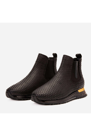 Vinci Panther Leather Chelsea Boot - Black-AmbrogioShoes
