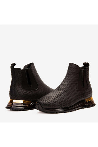 Vinci Panther Leather Chelsea Boot - Black-AmbrogioShoes