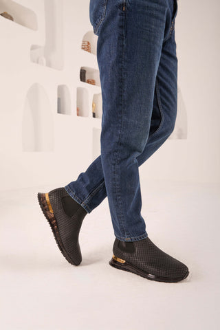 Vinci Panther Leather Chelsea Boot - Black-AmbrogioShoes