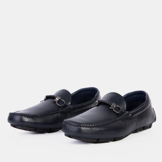 Vinci Pavia Leather Horse-Bit Loafer - Navy-AmbrogioShoes