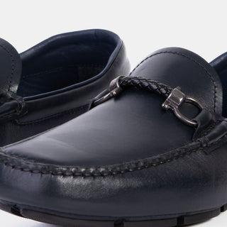 Vinci Pavia Leather Horse-Bit Loafer - Navy-AmbrogioShoes