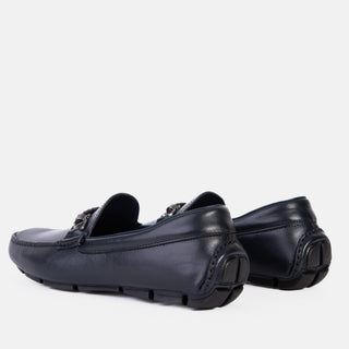 Vinci Pavia Leather Horse-Bit Loafer - Navy-AmbrogioShoes