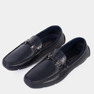 Vinci Pavia Leather Horse-Bit Loafer - Navy-AmbrogioShoes