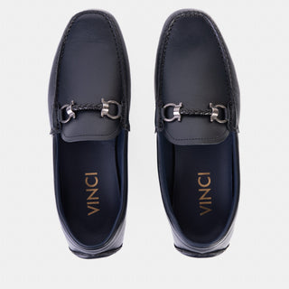 Vinci Pavia Leather Horse-Bit Loafer - Navy-AmbrogioShoes