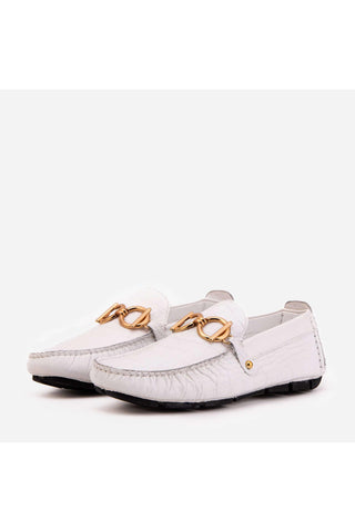 Vinci Pisa Embossed Leather Driver - White-AmbrogioShoes