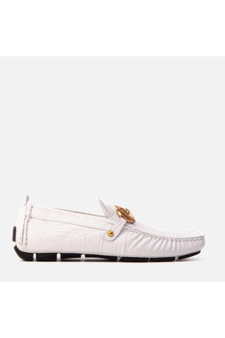 Vinci Pisa Embossed Leather Driver - White-AmbrogioShoes