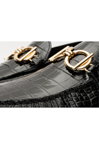 Vinci Pisa Embossed Leather Horse-Bit Loafer - Black-AmbrogioShoes
