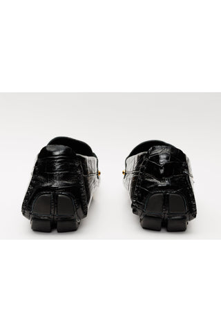 Vinci Pisa Embossed Leather Horse-Bit Loafer - Black-AmbrogioShoes