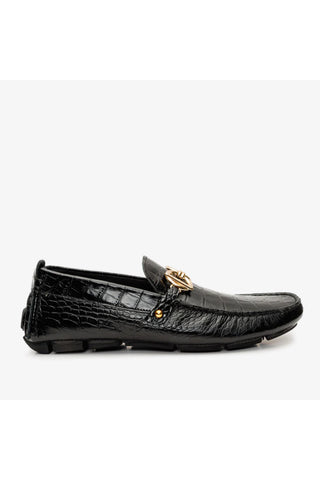 Vinci Pisa Embossed Leather Horse-Bit Loafer - Black-AmbrogioShoes