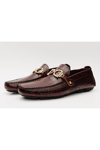 Vinci Pisa Embossed Leather Horse-Bit Loafer - Burgundy-AmbrogioShoes