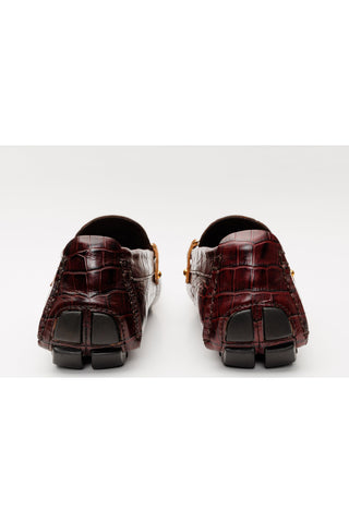 Vinci Pisa Embossed Leather Horse-Bit Loafer - Burgundy-AmbrogioShoes