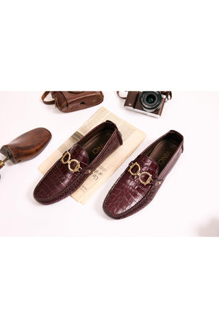 Vinci Pisa Embossed Leather Horse-Bit Loafer - Burgundy-AmbrogioShoes