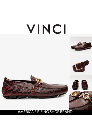 Vinci Pisa Embossed Leather Horse-Bit Loafer - Burgundy-AmbrogioShoes