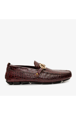 Vinci Pisa Embossed Leather Horse-Bit Loafer - Burgundy-AmbrogioShoes