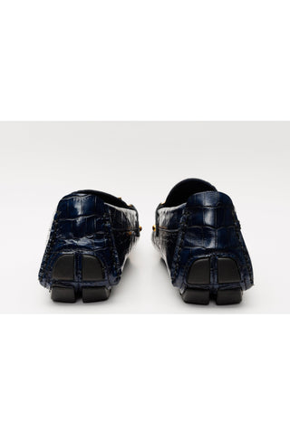 Vinci Pisa Embossed Leather Horse-Bit Loafer - Navy-AmbrogioShoes