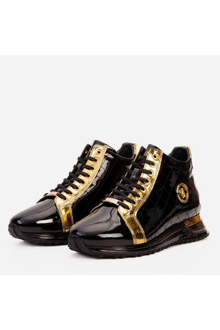 Vinci Prestige Patent Sneaker - Black & Gold-AmbrogioShoes