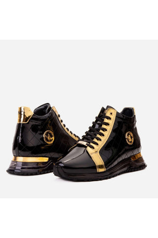 Vinci Prestige Patent Sneaker - Black & Gold-AmbrogioShoes