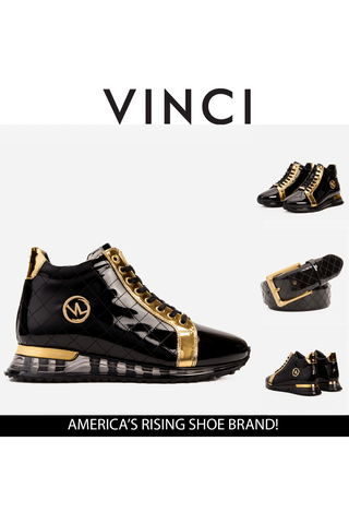 Vinci Prestige Patent Sneaker - Black & Gold-AmbrogioShoes
