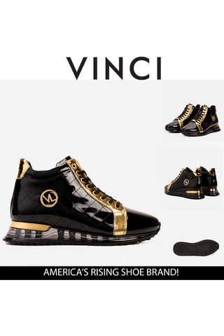 Vinci Prestige Patent Sneaker - Black & Gold-AmbrogioShoes
