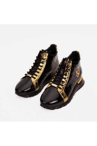 Vinci Prestige Patent Sneaker - Black & Gold-AmbrogioShoes