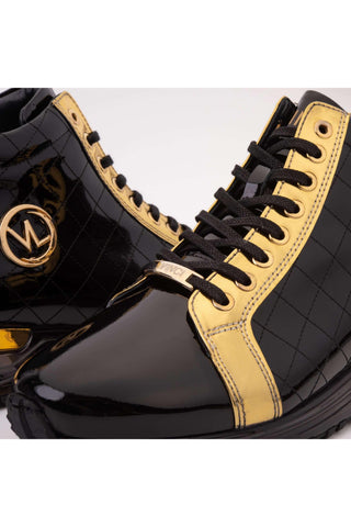 Vinci Prestige Patent Sneaker - Black & Gold-AmbrogioShoes
