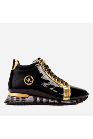Vinci Prestige Patent Sneaker - Black & Gold-AmbrogioShoes