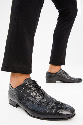 Vinci Randor Crocodile Skin Oxford - Black-AmbrogioShoes