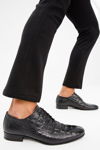 Vinci Randor Crocodile Skin Oxford - Black-AmbrogioShoes