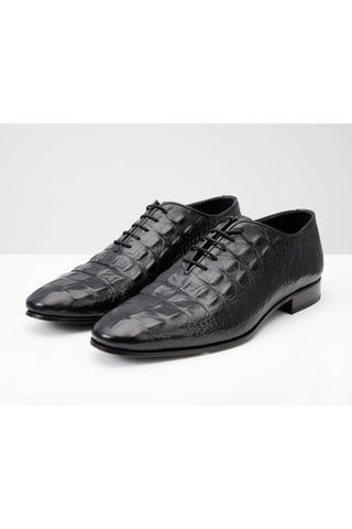 Vinci Randor Crocodile Skin Oxford - Black-AmbrogioShoes