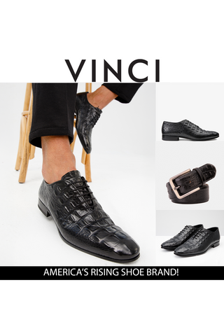 Vinci Randor Crocodile Skin Oxford - Black-AmbrogioShoes
