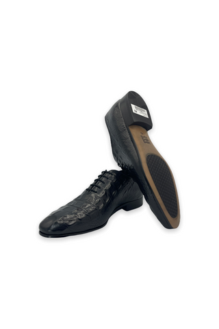 Vinci Randor Crocodile Skin Oxford - Black-AmbrogioShoes