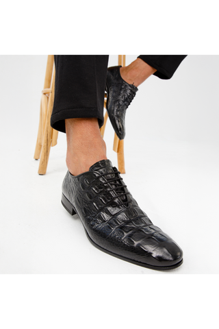 Vinci Randor Crocodile Skin Oxford - Black-AmbrogioShoes