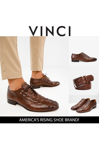 Vinci Randor Crocodile Skin Oxford - Brown-AmbrogioShoes