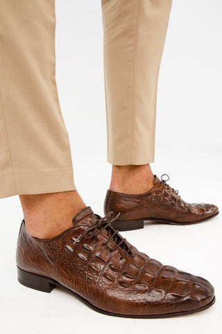 Vinci Randor Crocodile Skin Oxford - Brown-AmbrogioShoes